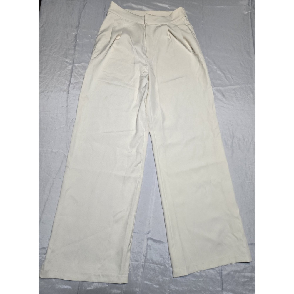 Steve Madden Cream Tailored Wide Leg Trouser Pants High Rise Flowy Medium NWT